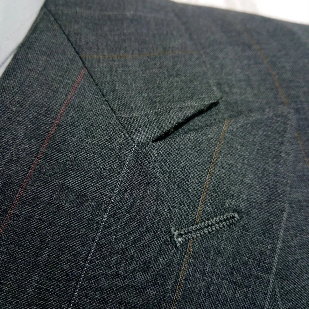 Evan Picone 41R 2 Button Double Breasted Dk Gray Striped Suit Blazer Sport Coat